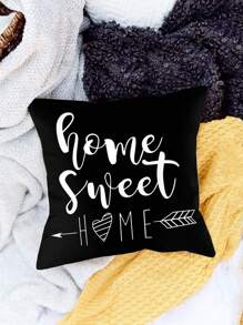 4pcs Geometric Arrow, Heart, Leaf Print Pillowcase, Black