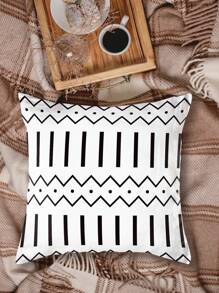 4pcs Geometric Arrow, Heart, Leaf Print Pillowcase, Black