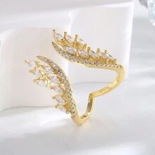1 件天使之翼設計經典奢華 Aaa 立方氧化鋯開口戒指,鍍 18k 金,適合女士婚禮、晚宴、禮物