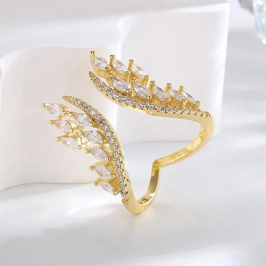 1 件天使之翼設計經典奢華 Aaa 立方氧化鋯開口戒指,鍍 18k 金,適合女士婚禮、晚宴、禮物