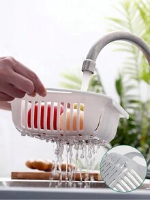 1pc Retractable Vegetable Basket Adjustable Plastic Basket Kitchen Dishwashing Vegetable Washing Rack Stretchable Drain Basket - White - View 3