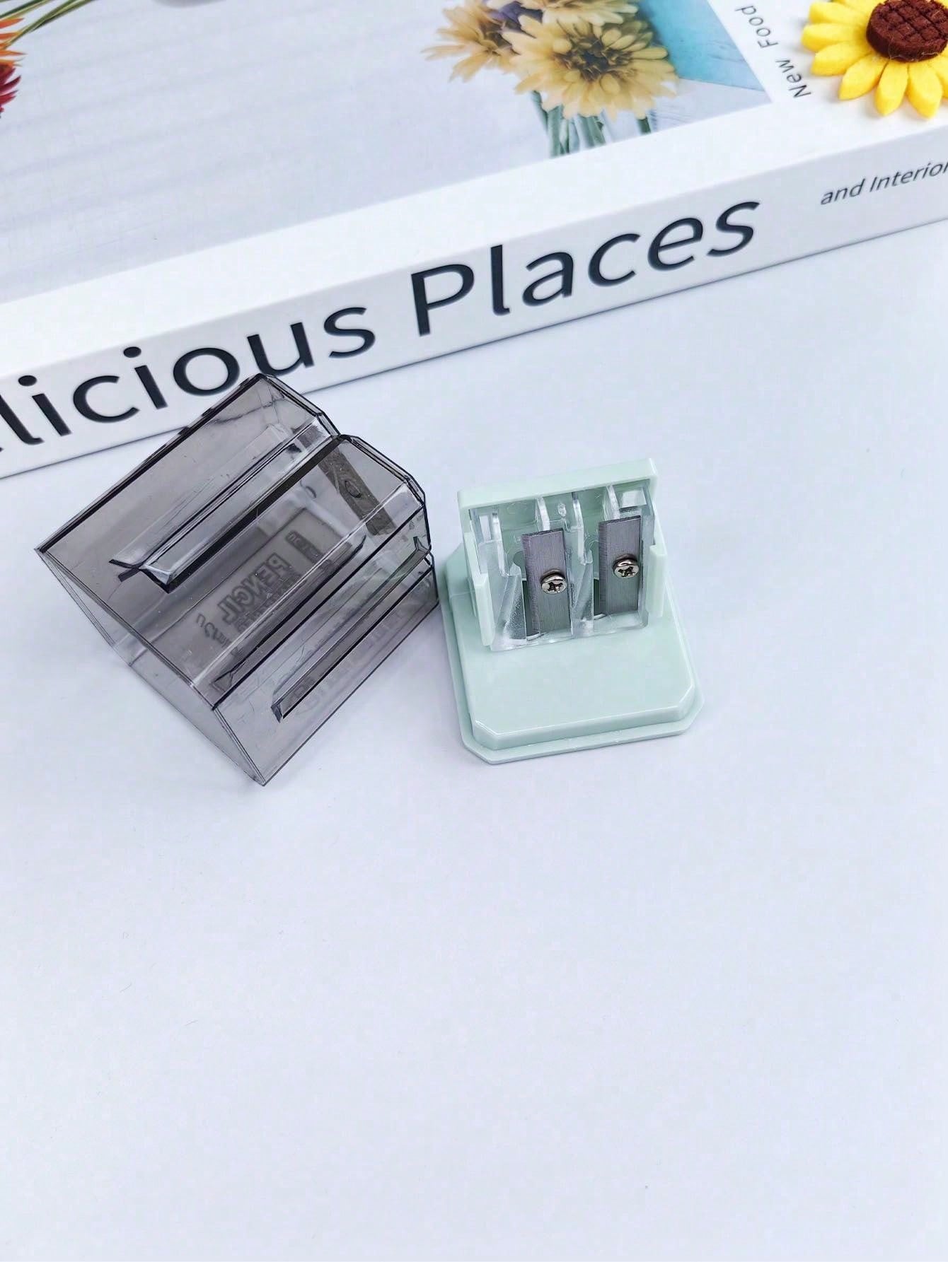 1pc Green Cartoon DoubleHole Manual Pencil Sharpener Portable SmallSized HandCrank Pencil