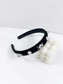 Elegantes 1 Stück Damen schwarzes breites Cut Out Herzform Schwamm Haarband mit Strass Dekoration Tiara, Haarspange Haarreifen Haarzubehör - Schwarz - Übersicht 3