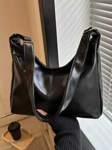 Bolso de hombro suave de moda de unicolor para mujer, bolsa de mano casual y sencilla de gran capacidad para llevar en el campus diariamente, estilo retro de bolso de hobo y bandolera para el trabajo, bolsas de mensajero femeninas ligeras para regalos de vacaciones