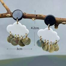 1pair Natural Shell Cloud Design Earrings Suitable For Women's Daily Wear - Black and White - View 3