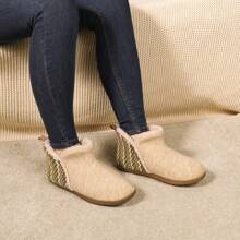 Women's Variegated Wool Stitching Short Boots - Beige - View 2