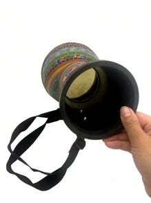 (With Backpack) 6.5 Inches Wooden Carving African Drum, Center For African Drum Performance - Black - View 5