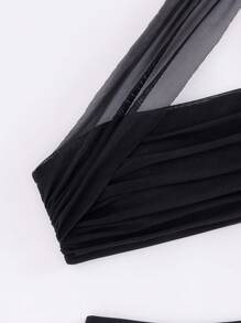 Oblique Shoulder Sheer Mesh Sexy Bikini Set For Women - Black - View 5