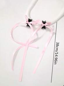 2 件/套女士黑色发夹，蝴蝶结设计和长丝带，甜美芭蕾风格，适合日常使用可爱情人节发夹爪夹发夹发夹发夹发夹发夹秋冬发饰女士度假装女士 - 粉色 - 查看 2