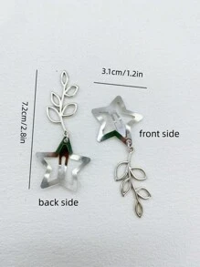4个女士银色星星叶子装饰金属个性化时尚发夹，适合日常佩戴 - 銀色 - 查看 4