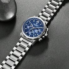 LIGE 石英表 不锈钢商务时尚奢华手表 适合男孩 防水夜光休闲运动时钟计时码表