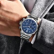 LIGE 石英表 不锈钢商务时尚奢华手表 适合男孩 防水夜光休闲运动时钟计时码表