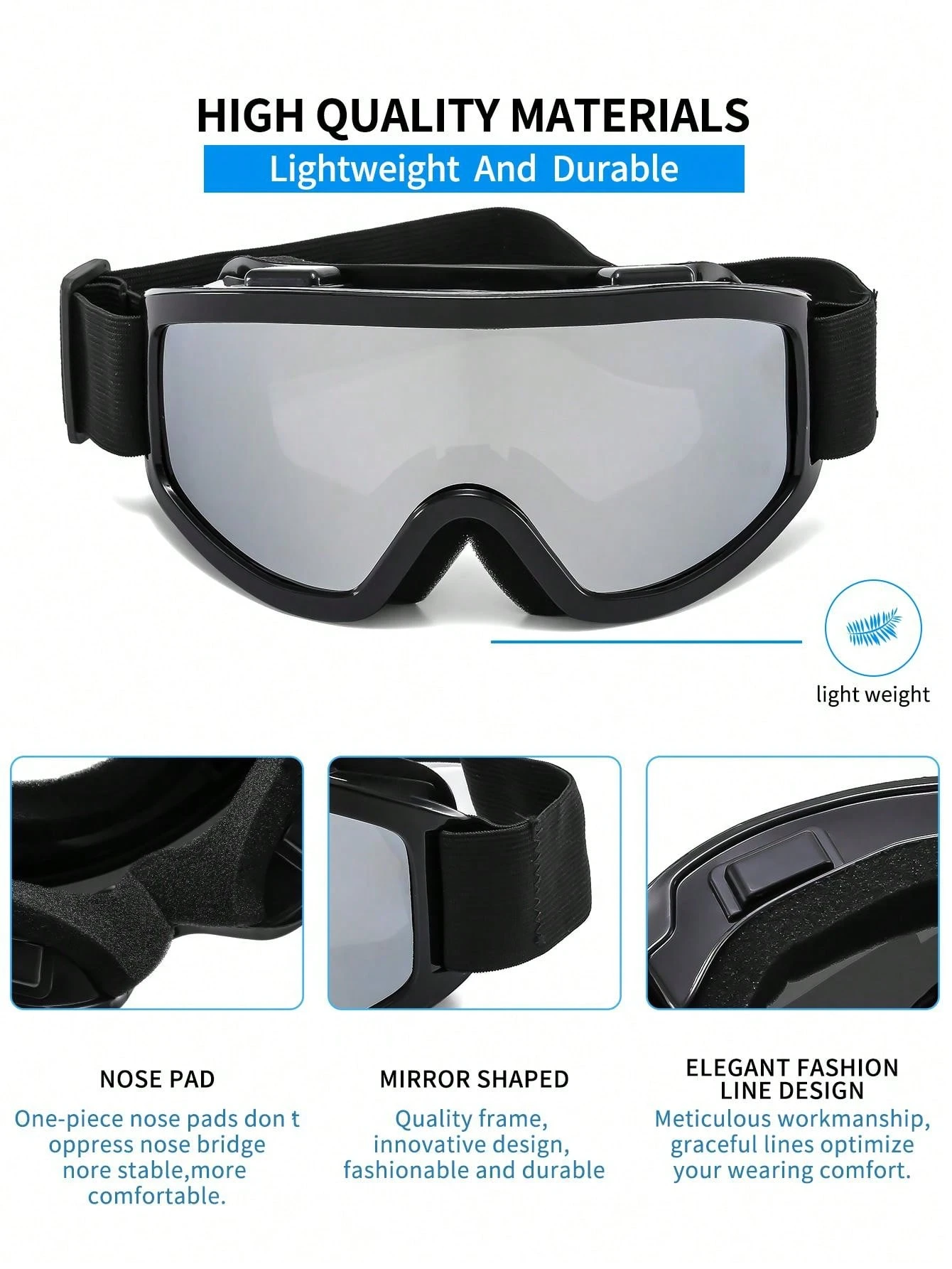 Pc Frame Unisex Ski Goggles With Black Frame And White Mercury Lens