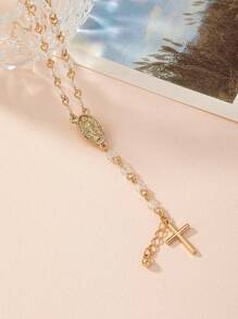 1pc Beautiful Cross Glass Beaded Bracelet - Yellow Gold - View 3