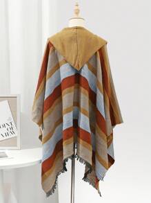 Women'S Striped Warm Cape, Suitable For Travel Atmosphere, Matching And Photographing In Autumn And Winter - Camel - View 7