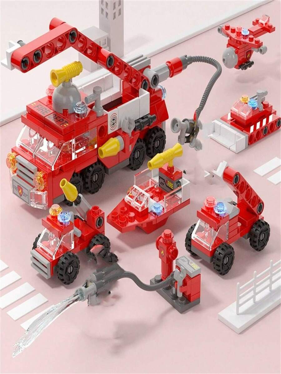 142 piezas Juego de bloques de construcción de partículas pequeñas 6 en 1 con temática de bomberos, policía y tanque para el desarrollo de la inteligencia de los niños y regalos de cumpleaños, decoración de habitaciones, regalos de invierno, bombero