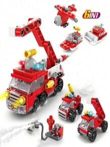 142 piezas Juego de bloques de construcción de partículas pequeñas 6 en 1 con temática de bomberos, policía y tanque para el desarrollo de la inteligencia de los niños y regalos de cumpleaños, decoración de habitaciones, regalos de invierno, bombero