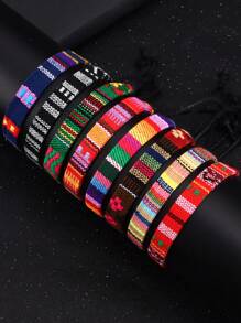 8-12pcs/Set Bracelets Bohemian Summer Beach Party Dress Decor Colorful Ankle Bracelets Thin Rope Unisex Handmade Adjustable Elastic Weaving Bracelets Chain Jewelry Festival Friendship Lucky Hand Rope Teacher Gift For Men Women Couple Teen - Multicolor - View 2