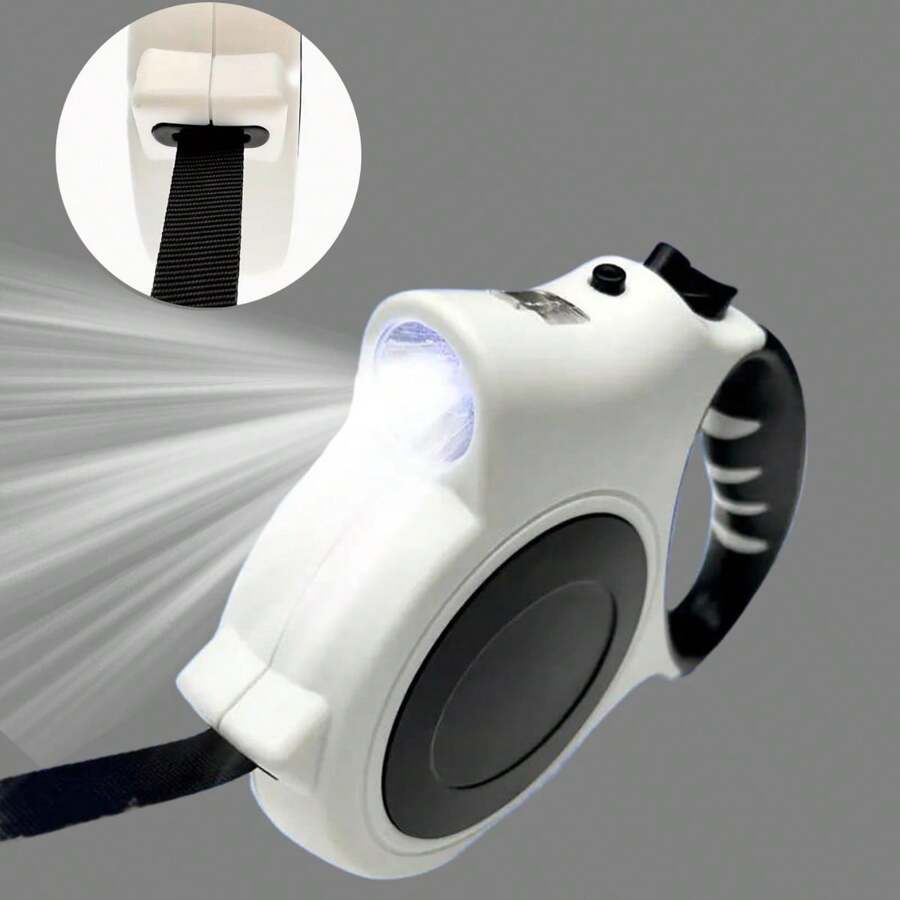 1pc Outdoor Automatic Retractable Dog Leash With Led Light And 5m Nylon Cord, Suitable For Dogs Up To 35kg - Black and White - View 1