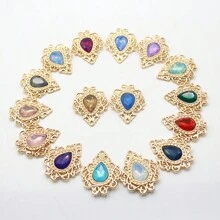 10pcs Mixed Color Baroque-style Alloy Vintage Lacework Faux Opal Acrylic Rhinestone Decor Pendant, Gold-color Diy Jewelry Accessories, Perfect For Making Handmade Bracelets, Necklaces, Earrings, Hair Accessories, Wedding Dress Decorations, Bag Accessories, Shoe Decorations, Curtain Buckles. 32*26mm - Golden Mixed Colors 10pcs - View 4