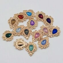 10pcs Mixed Color Baroque-style Alloy Vintage Lacework Faux Opal Acrylic Rhinestone Decor Pendant, Gold-color Diy Jewelry Accessories, Perfect For Making Handmade Bracelets, Necklaces, Earrings, Hair Accessories, Wedding Dress Decorations, Bag Accessories, Shoe Decorations, Curtain Buckles. 32*26mm - Golden Mixed Colors 10pcs - View 5
