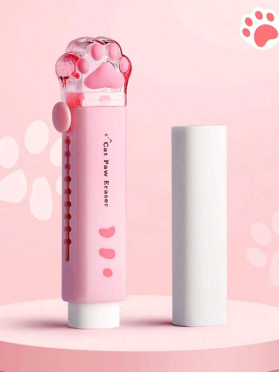 1pc Cat Paw Shaped Eraser + 1pc Replacement Eraser Core - Pink - View 1
