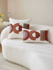 1pc Geometric Circle Pattern Velvet Embroidery Cushion Cover - Multicolor - View 1