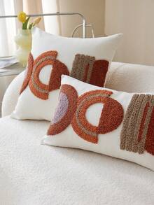1pc Geometric Circle Pattern Velvet Embroidery Cushion Cover - Multicolor - View 3