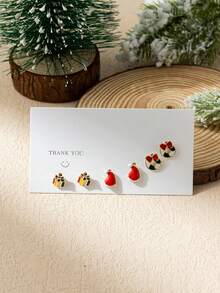 6入組聖誕老人主題女士耳釘,假日派對禮物 - 聖誕帽 - 查看 1