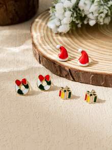 6入組聖誕老人主題女士耳釘,假日派對禮物 - 聖誕帽 - 查看 3