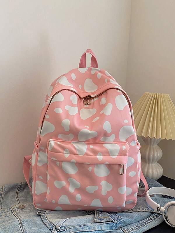 1 Peça Mochila Feminina Minimalista Estilo Academia Com Decoração De Padronagem De Leite, Mochila Escolar, Juvenil Ou Para Viagem