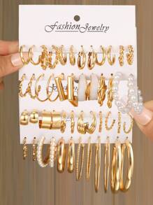 12pcs Minimalist Earring Set For Women, Ideal For Date & Holiday Gift - Yellow Gold - View 1