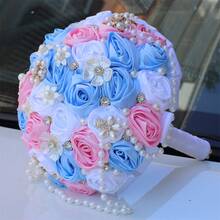 1pc Multicolor Rose & Rhinestone Bouquet Wedding Hand Flower For Bride W1101-19 - Pink - View 7