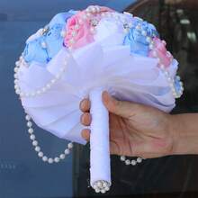 1pc Multicolor Rose & Rhinestone Bouquet Wedding Hand Flower For Bride W1101-19 - Pink - View 4