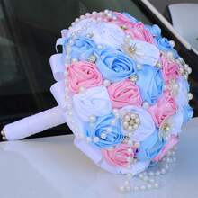 1pc Multicolor Rose & Rhinestone Bouquet Wedding Hand Flower For Bride W1101-19 - Pink - View 8