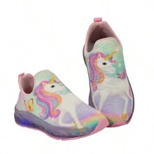 Tênis Infantil Feminino Led Unicórnio Amy Rose Óculos +Relógio +Paleta +Pulseira +Bolsa Estrela