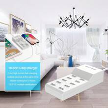 Cargador Usb Multi-puerto De 10 Puertos Carga Rápida Para Teléfonos Inteligentes, Tabletas, Computadoras Portátiles Y Más - Adaptador Universal Para Múltiples Dispositivos - Blanco - Ver 6