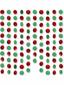1pc Mirrored Red And Green Round Paper Strip Backdrop, Christmas/birthday/carnival Celebration, Party Garland Decorations - Multicolor - View 3
