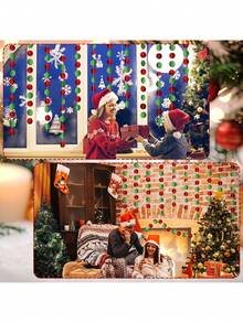 1pc Mirrored Red And Green Round Paper Strip Backdrop, Christmas/birthday/carnival Celebration, Party Garland Decorations - Multicolor - View 5