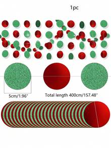 1pc Mirrored Red And Green Round Paper Strip Backdrop, Christmas/birthday/carnival Celebration, Party Garland Decorations - Multicolor - View 2
