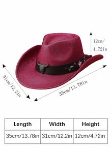 1件男士牛頭及皮帶裝飾霧面刺繡實心波帽,牛仔傘花帽子,爵士帽,波蘭帽,牛仔帽,領結帽,適用於派對