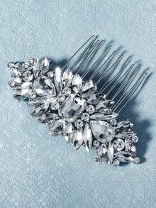 1入經典新娘髮髻梳,時尚簡約的歐美髮飾,銀色搭配白色鑽石,適用於新娘 - 銀色 - 查看 2