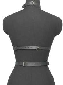 Leather Strap Bra Corset Top, Fashionable Chest Leather Strap Costume Accessory For Women, Sexy Party Wear - Black - View 7