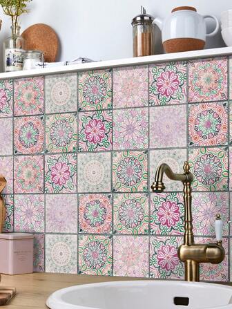 24PCS- Nordic Home Tile, Self-Adhesive Wall Stickers, Kitchen Bathroom Bedroom Living Room Dining Room, Waterproof, Oil And Moisture Proof, Decorative Tile Stickers, Wall Renovation Floor Stickers For Home Decor-Pink