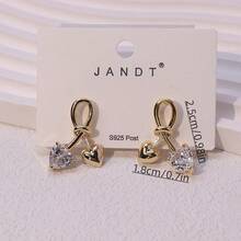 一對14k鍍金尖銳企鵝設計的耳針,鑲嵌方形氧化鋯,配上閃亮個性化超級腳耳環 - 金色 - 查看 6