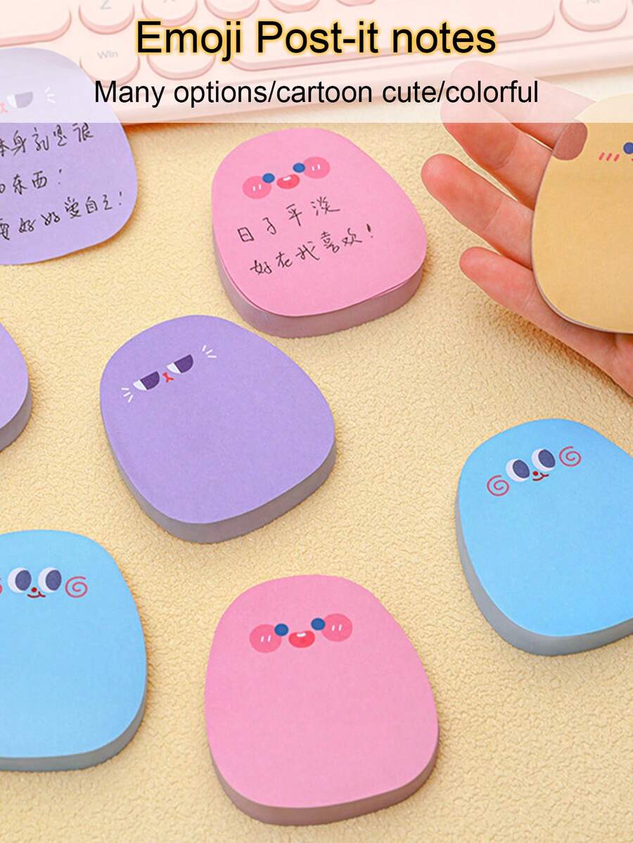 Blue Shy Expression Sticky Notes, Emoji Themed, Adorable Cartoon Colorful Memo Pad, Student Princess Stationery, N Times Sticky Notes Messages - Blue - View 1