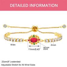 女孩網球手鍊,紅色貓眼石花魅魔方金鍍色手鍊,易於調節,時尚精美的首飾,適用於女友/女士/媽媽生日,婚禮訂婚禮物 - 紅色 - 查看 4