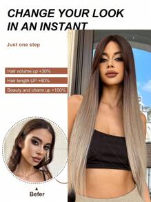 3片装22-24英寸渐变色夹式接发片，长直合成接发片，适合女性和女孩日常使用 - 彩色 - 查看 9