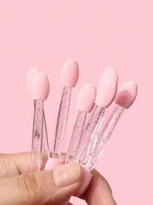 50支/套多功能眼影刷，带双头海绵头，亮片粉和美甲刷，美甲摩擦棒，眉刷，眼影刷，刷子 - 粉色 - 查看 11