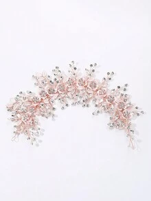 1pc Simple Bridal Headband, Handmade With Rhinestones, Suitable For Photoshoots And Weddings - Gold - View 4